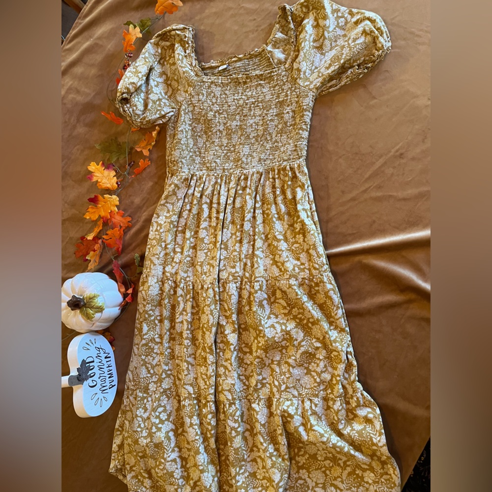 Mustard Peasant Dress